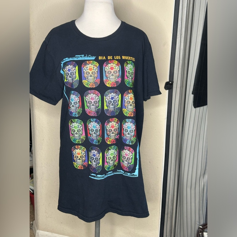 DIA DE LOS MUERTOS /Day Of The DEAD HALLOWEEN READY UNISEX 1HIT T Back Solid LG